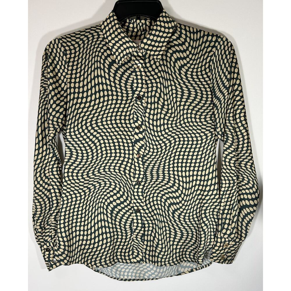 Alexia Admor Rylin Silky Front Button Sage Dot Blouse Size 2